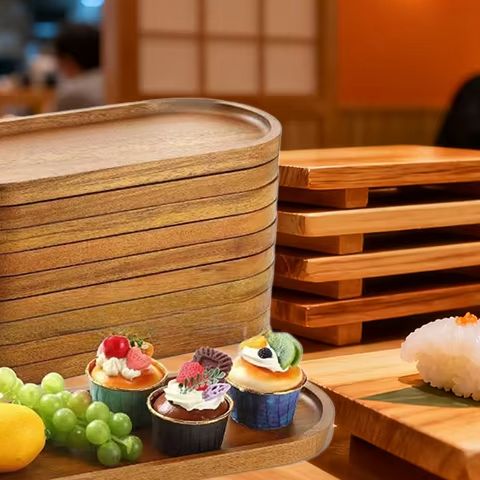 Japanese Snacks - Japanese-Style Solid Wood round Dessert Plate